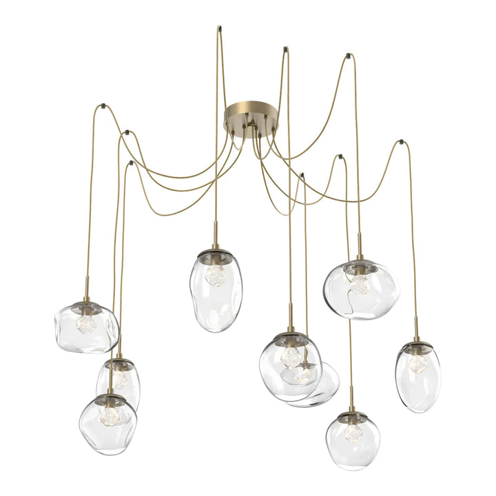 Cosmos Swag Chandelier by Hammerton Studio 9 Lights in Gilded Brass with Clear glass on adjustable cord (LED)