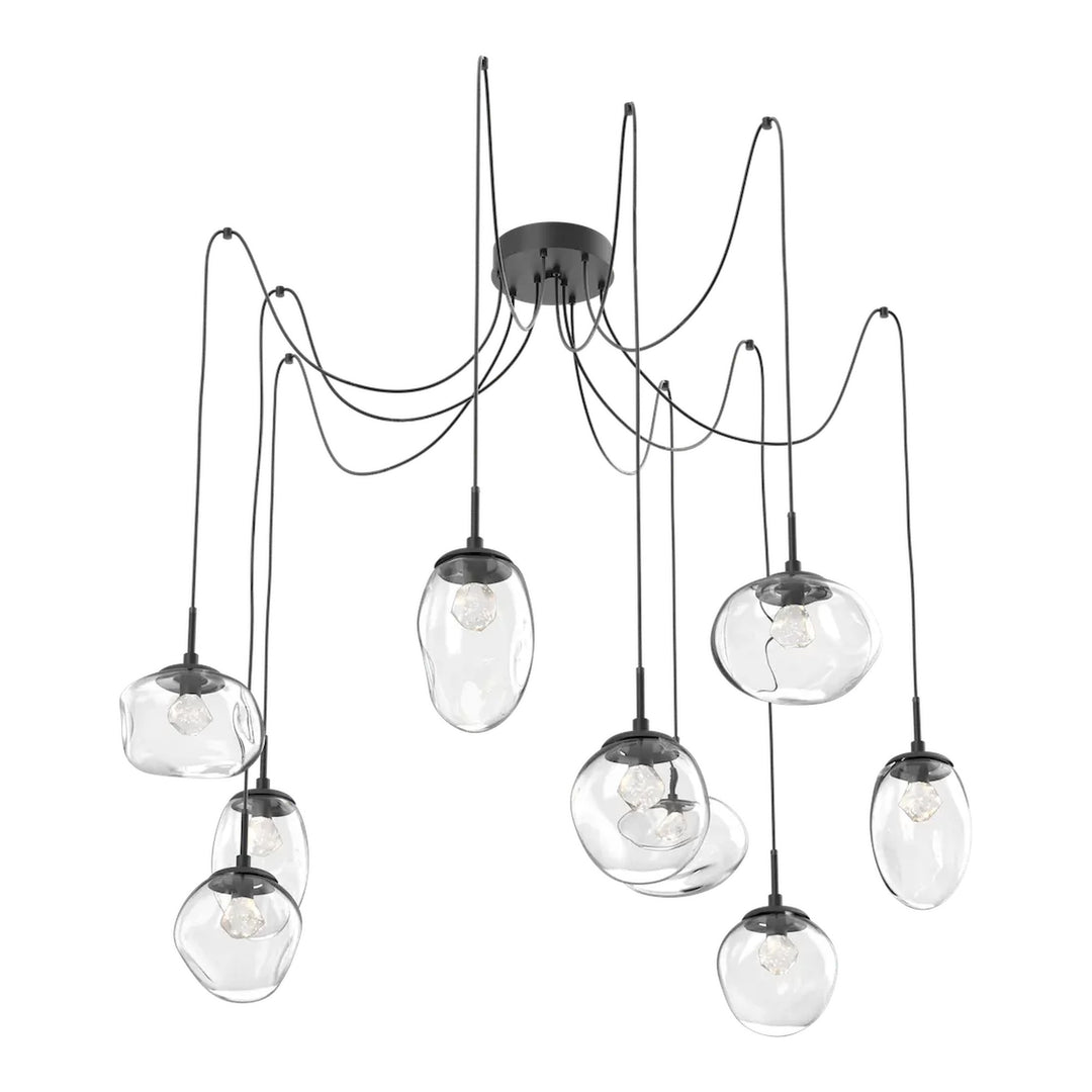 Cosmos Swag Chandelier by Hammerton Studio 9 Lights in Matte Black with Clear glass on adjustable cord (LED)