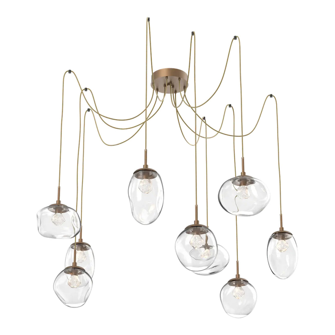 Cosmos Swag Chandelier by Hammerton Studio 9 Lights in Novel Brass with Clear glass on adjustable cord (LED)
