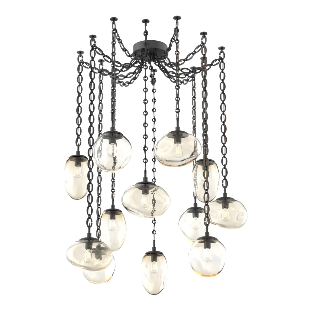 Cosmos Swag Chandelier by Hammerton Studio in Matte Black with Amber glass
