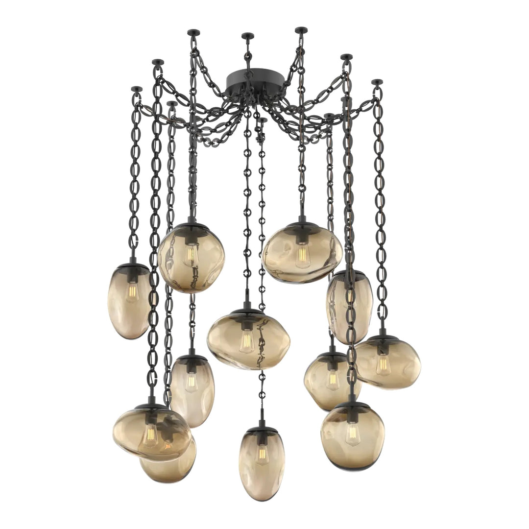 Cosmos Swag Chandelier by Hammerton Studio in Matte Black with Bronze glass
