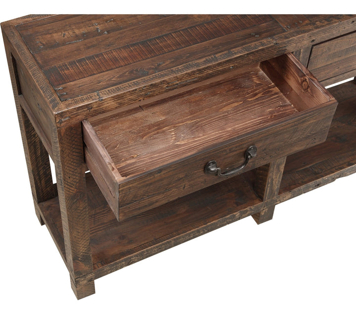 Craster Reclaimed Wood Console Table in Smoky Taupe — product view on a white background
