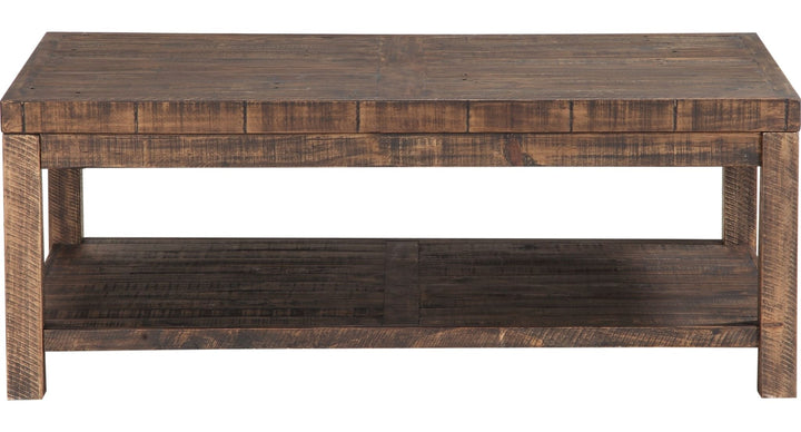 Craster Reclaimed Wood Rectangular Coffee Table in Smoky Taupe — product view on a white background