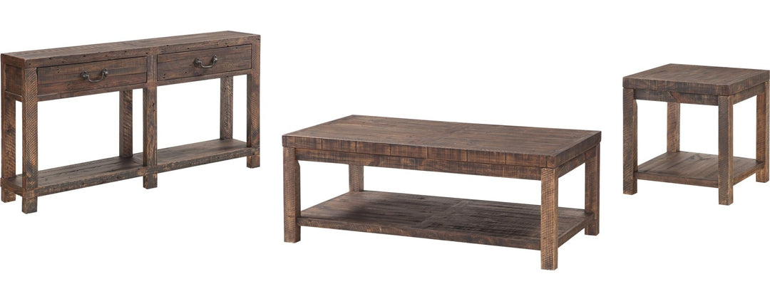 Craster Reclaimed Wood Rectangular Coffee Table in Smoky Taupe — product view on a white background