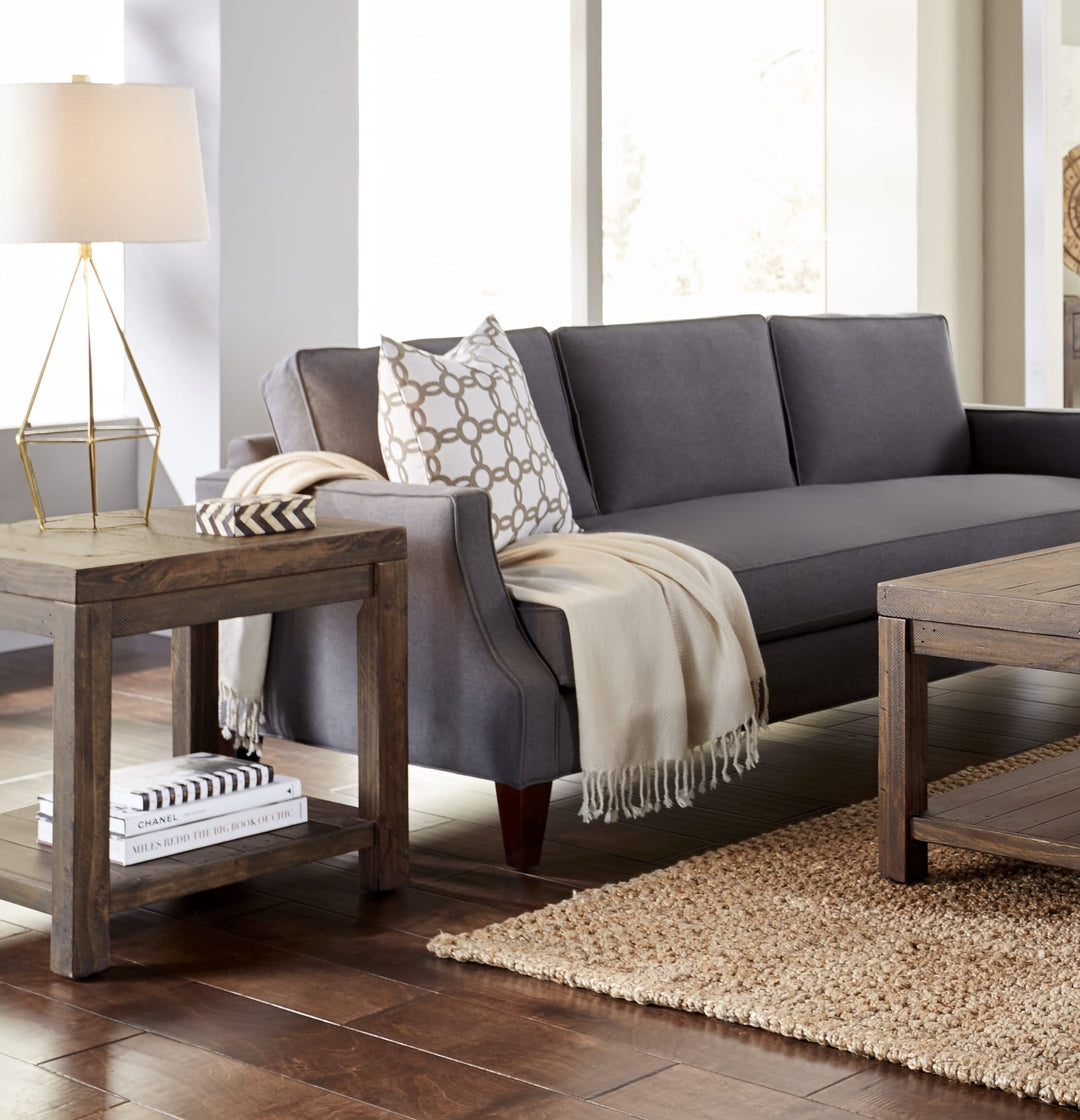 Craster Reclaimed Wood Square Side Table in Smoky Taupe — lifestyle photo