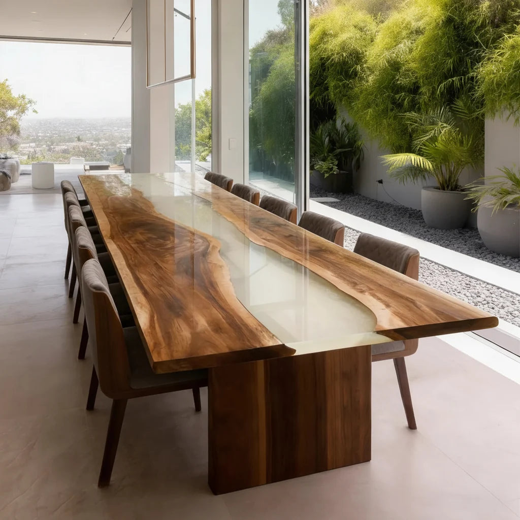 Walnut Cream Epoxy Live Edge Dining Table by Thomas Dawn