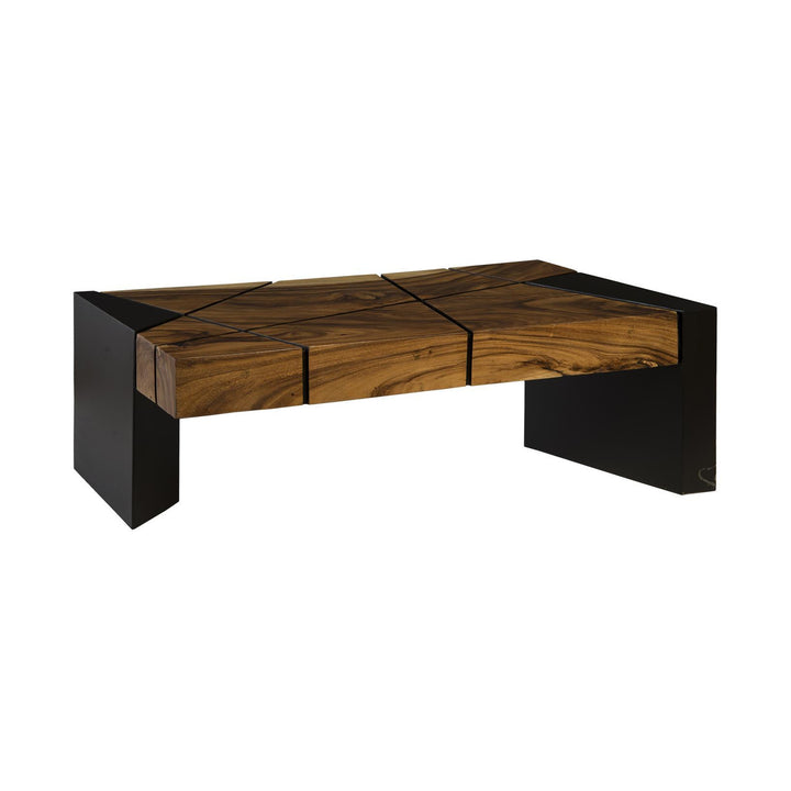 Criss Cross Coffee Table on Black Iron Legs, Chamcha Wood by Phillips Collection — centered product view
