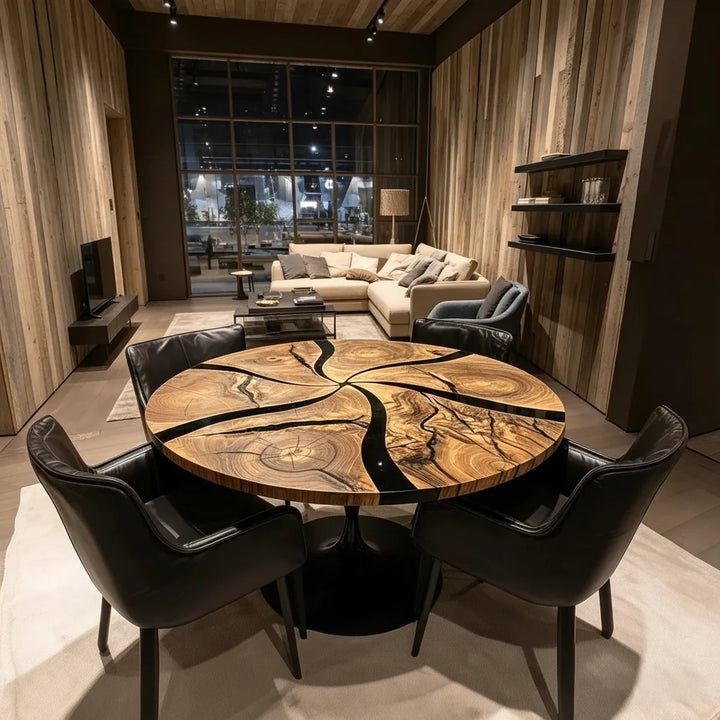 Round Black Epoxy Resin Dining Table by Thomas Dawn