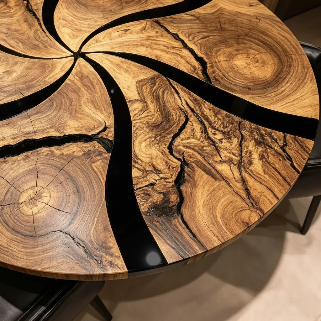 Round Black Epoxy Resin Dining Table by Thomas Dawn