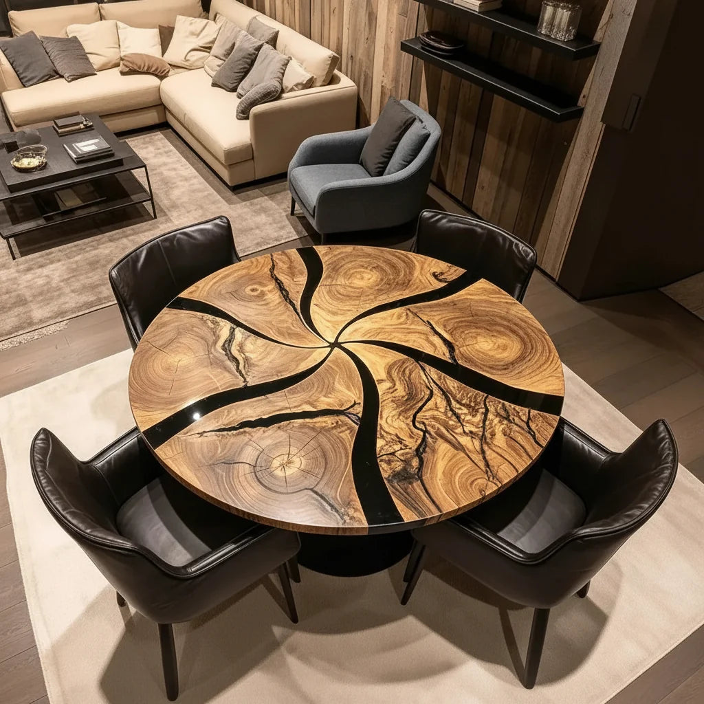 Round Black Epoxy Resin Dining Table by Thomas Dawn