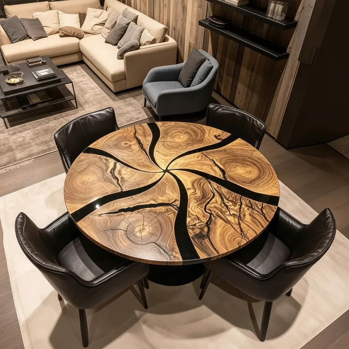 Round Black Epoxy Resin Dining Table by Thomas Dawn