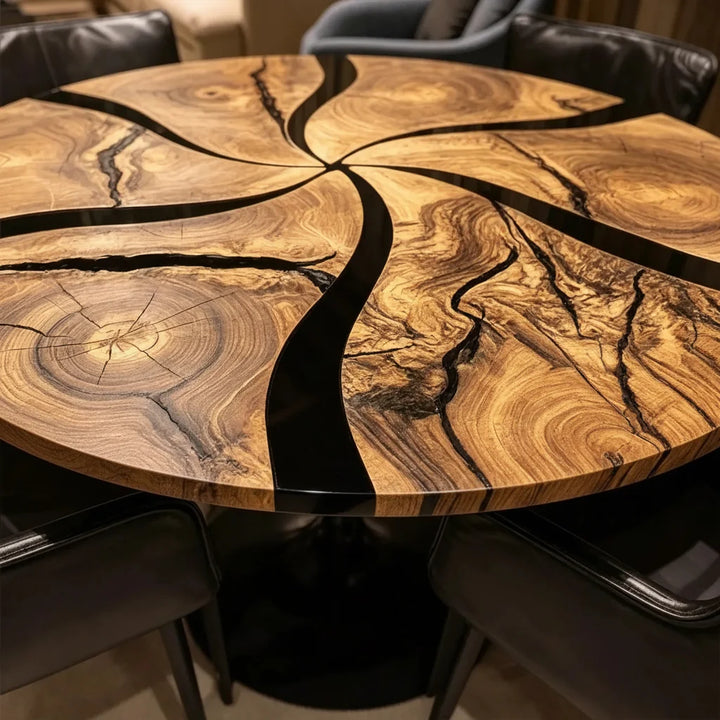 Round Black Epoxy Resin Dining Table by Thomas Dawn