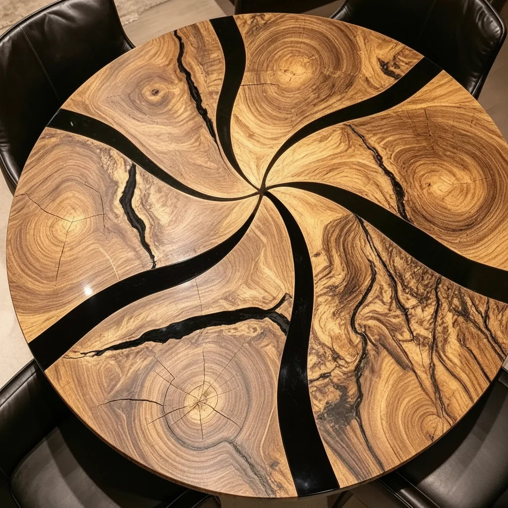 Round Black Epoxy Resin Dining Table by Thomas Dawn