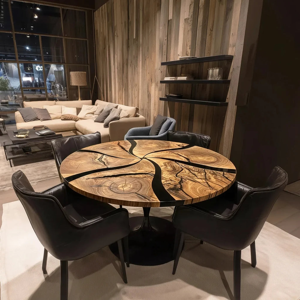 Round Black Epoxy Resin Dining Table by Thomas Dawn