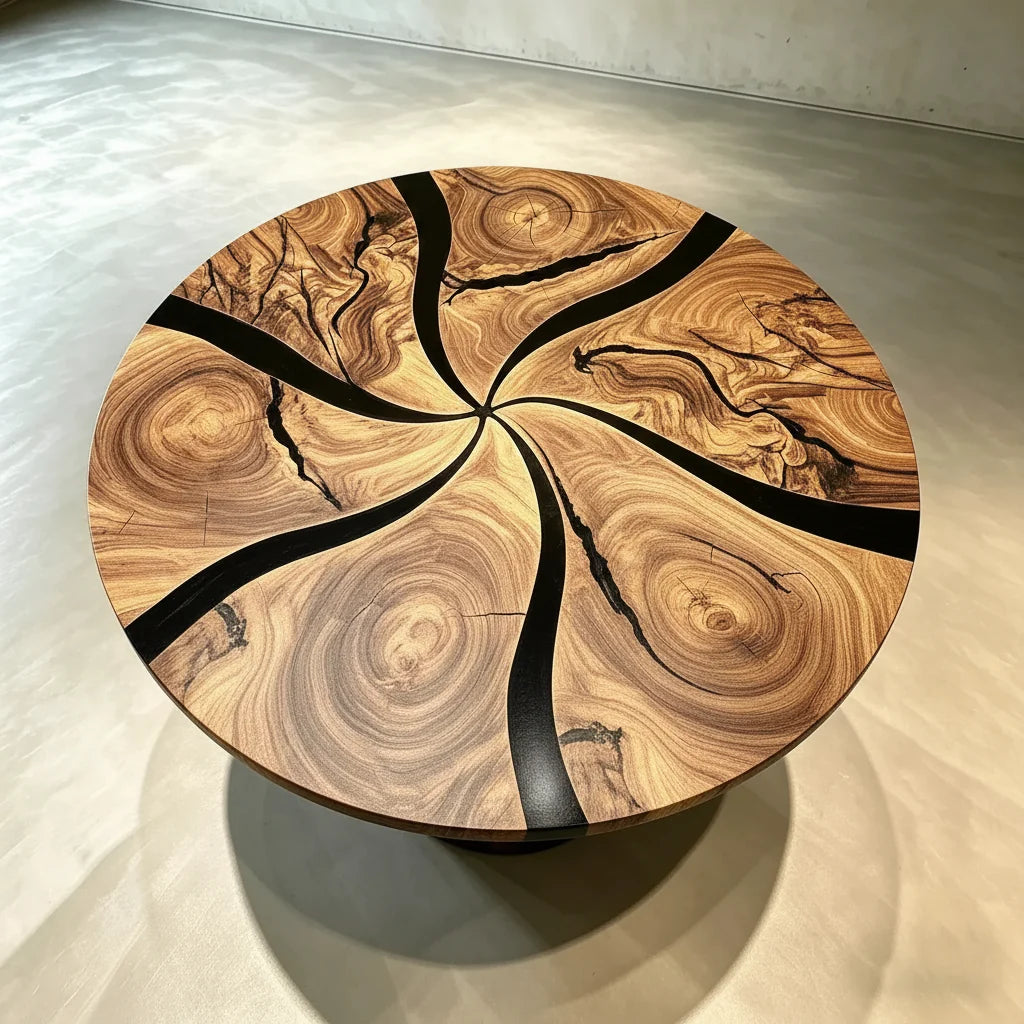 Round Black Epoxy Resin Dining Table by Thomas Dawn
