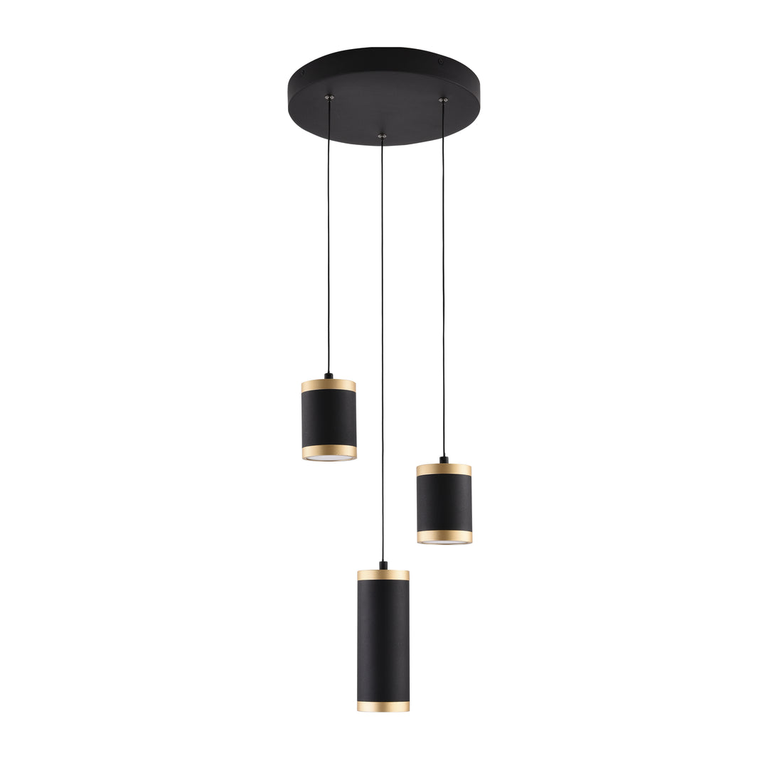 Cuff 3-Light Pendant by ET2 Lighting in Black / Gold, front view