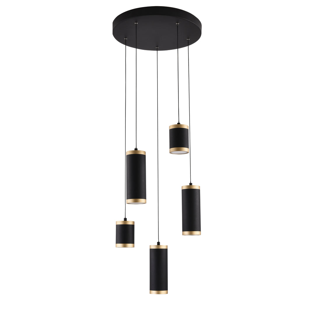 Cuff 5-Light Pendant by ET2 Lighting in Black / Gold, front view