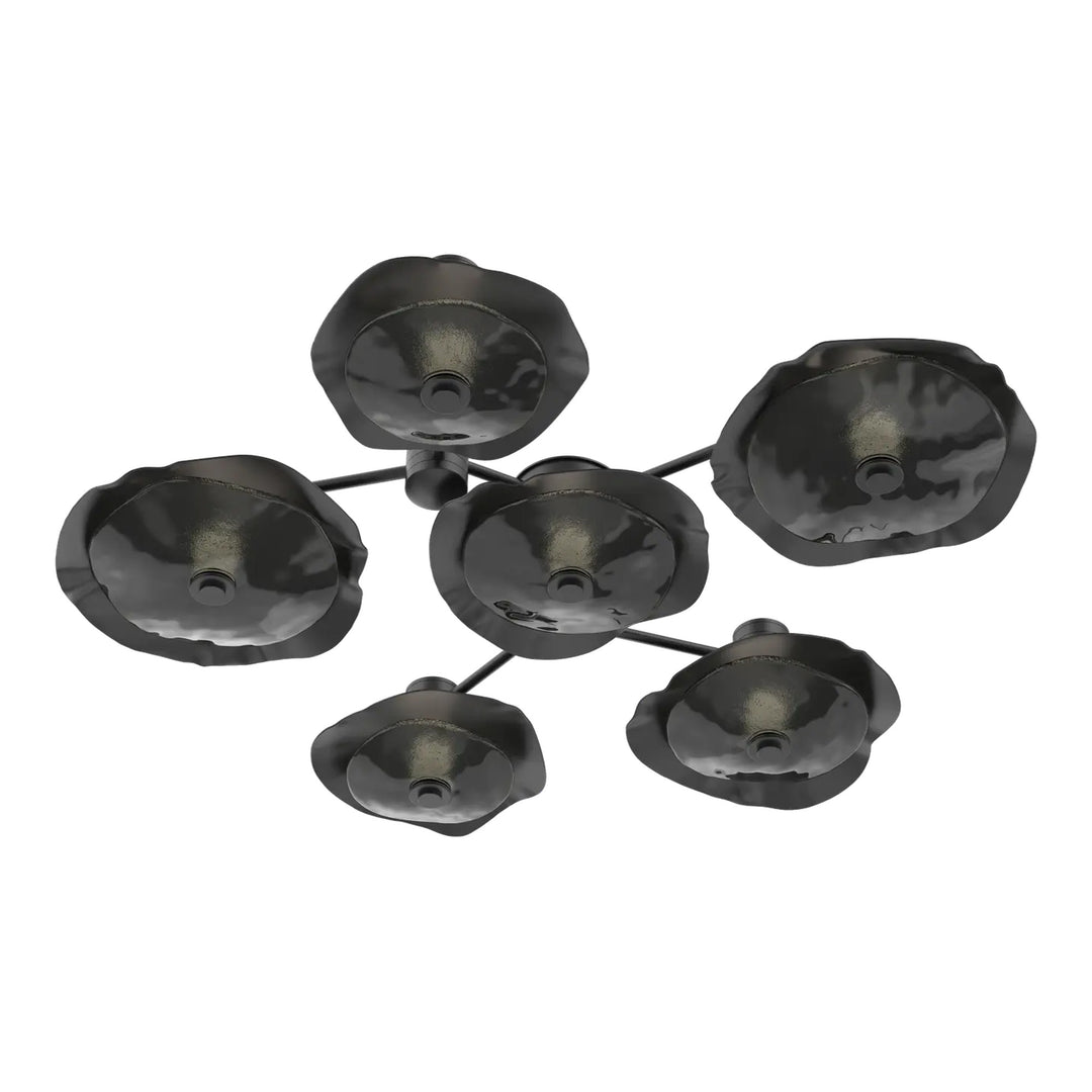 Cumulus Hub &amp; Spoke by Hammerton Studio – 6 Light Round in Matte Black with Smoke Granite Glass accent