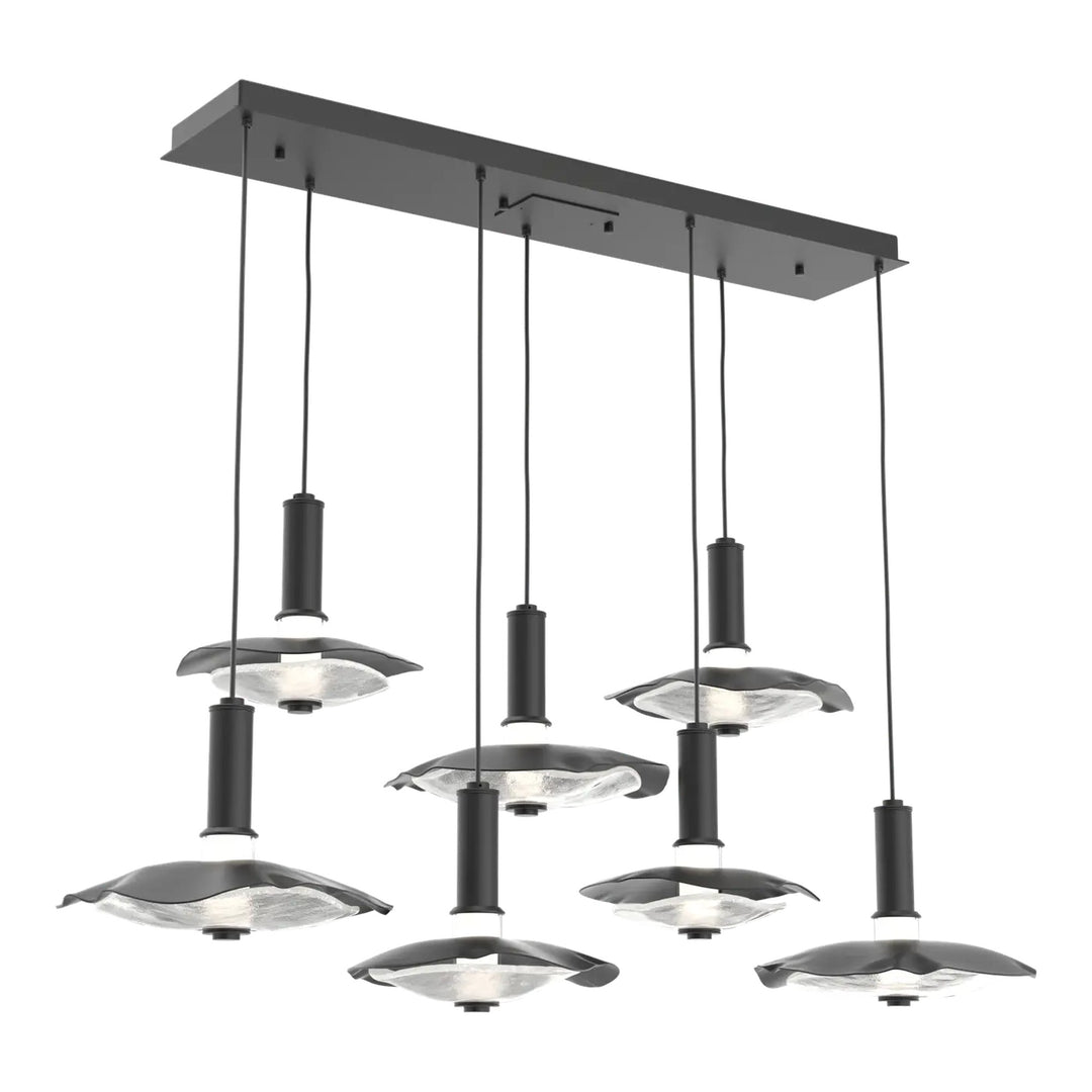 Cumulus Linear Pendant Chandelier by Hammerton Studio – 7 Lights in Matte Black with Clear Granite Glass accent