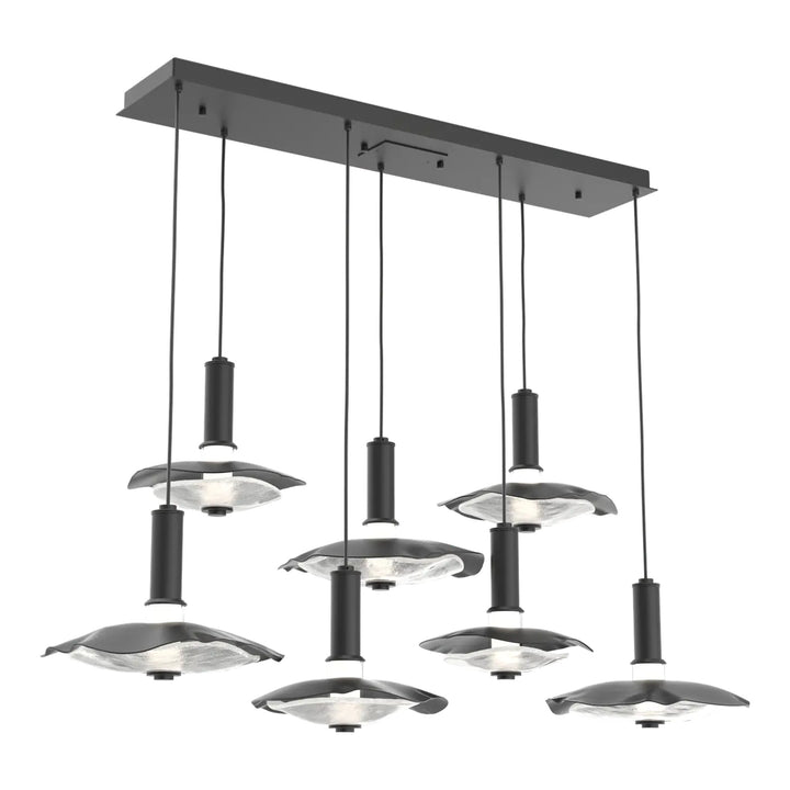 Cumulus Linear Pendant Chandelier by Hammerton Studio – 7 Lights in Matte Black with Clear Granite Glass accent