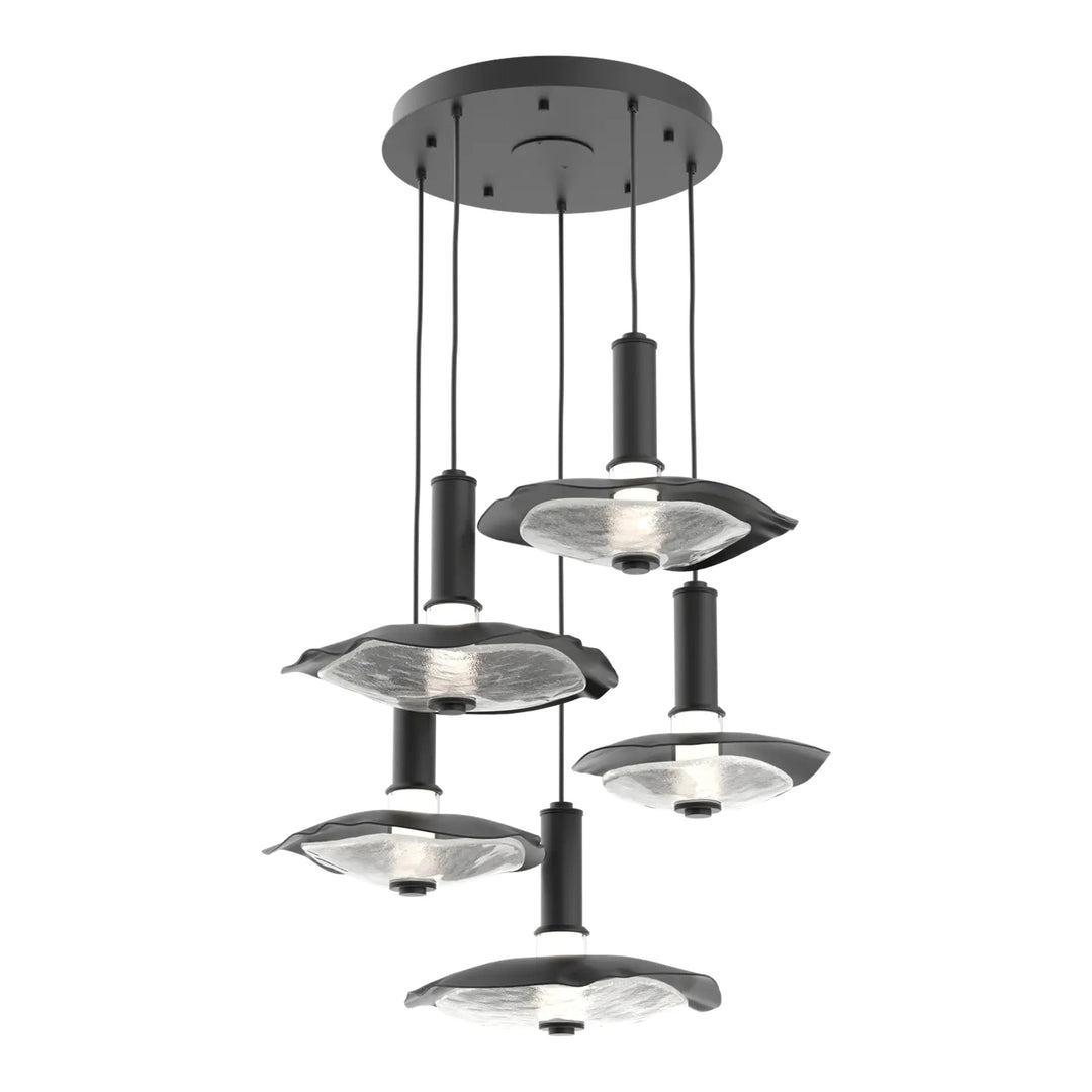 Cumulus Round Pendant Chandelier by Hammerton Studio – 5 Lights in Matte Black with Clear Granite Glass accent