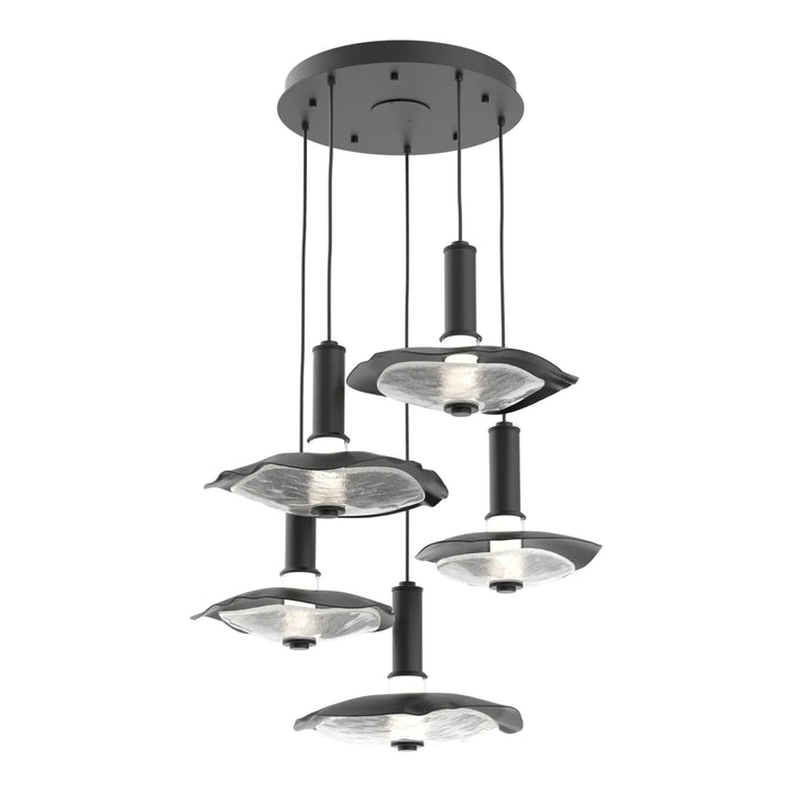 Cumulus Round Pendant Chandelier by Hammerton Studio – 5 Lights in Matte Black with Clear Granite Glass accent