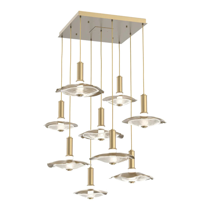 Cumulus Square Pendant Chandelier by Hammerton Studio – 9 Lights in Gilded Brass