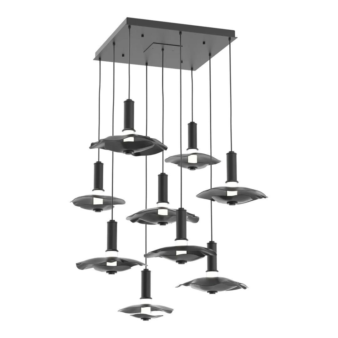 Cumulus Square Pendant Chandelier by Hammerton Studio – 9 Lights in Matte Black with Matte Black accent