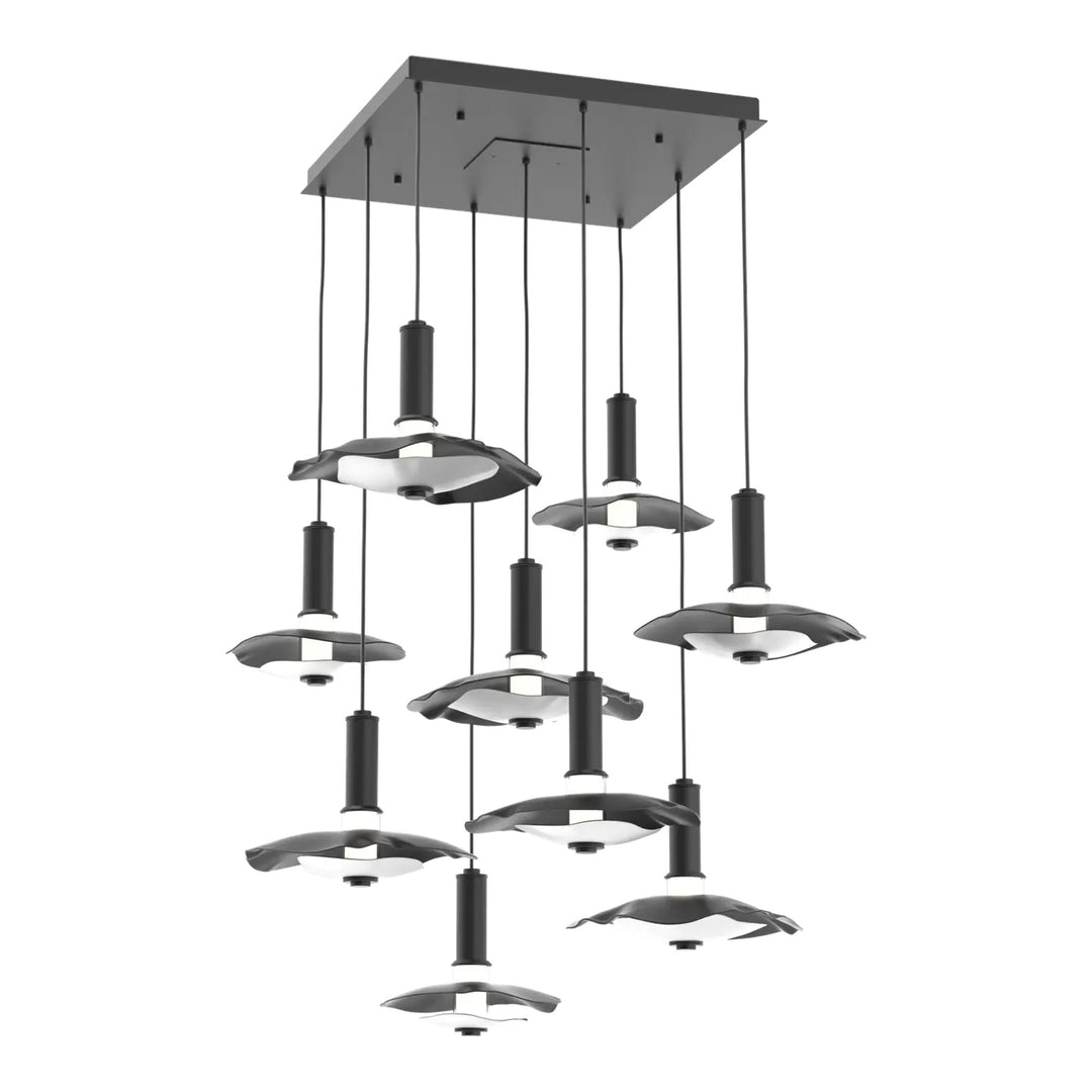 Cumulus Square Pendant Chandelier by Hammerton Studio – 9 Lights in Matte Black with Salt White accent