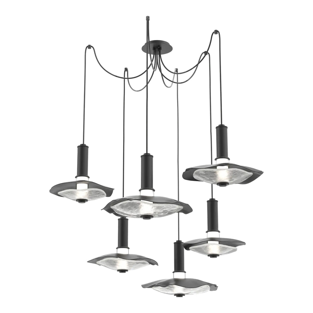 Cumulus Swag Chandelier by Hammerton Studio – 6 Lights in Matte Black with Clear Granite Glass accent