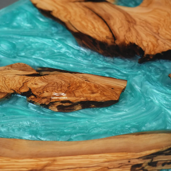 Olive Wood Turquoise River Dining Table by Thomas Dawn