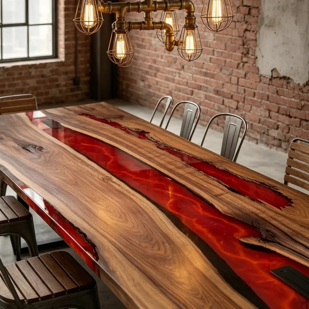 Black Walnut Red Lava River Dining Table by Thomas Dawn