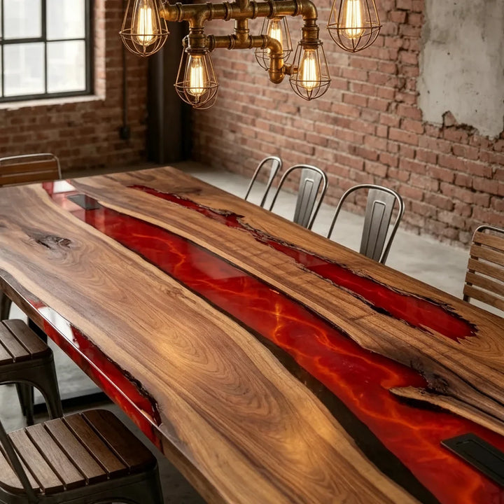 Black Walnut Red Lava River Dining Table by Thomas Dawn