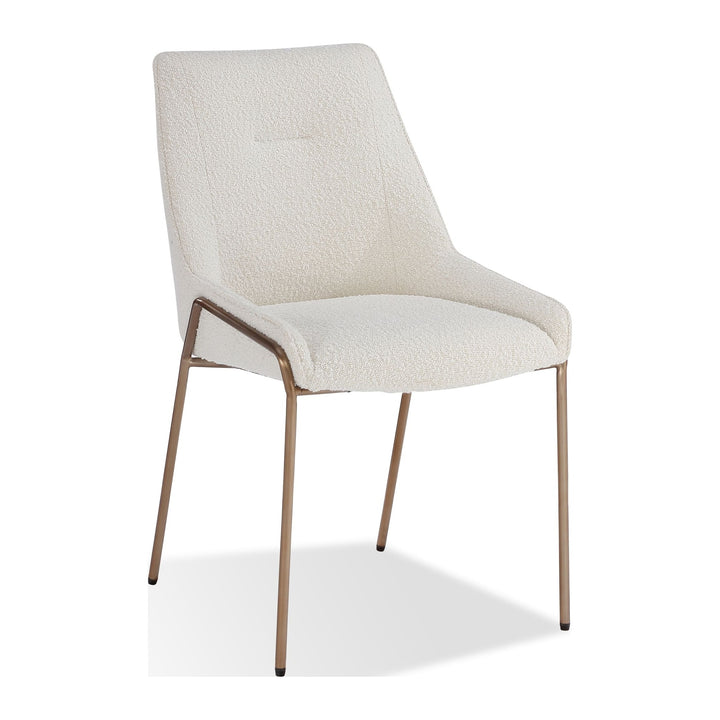 Cyrus Upholstered Dining Chair by Modus in Cottage Cheese Boucle and Brushed Bronze Metal — product view on a white background