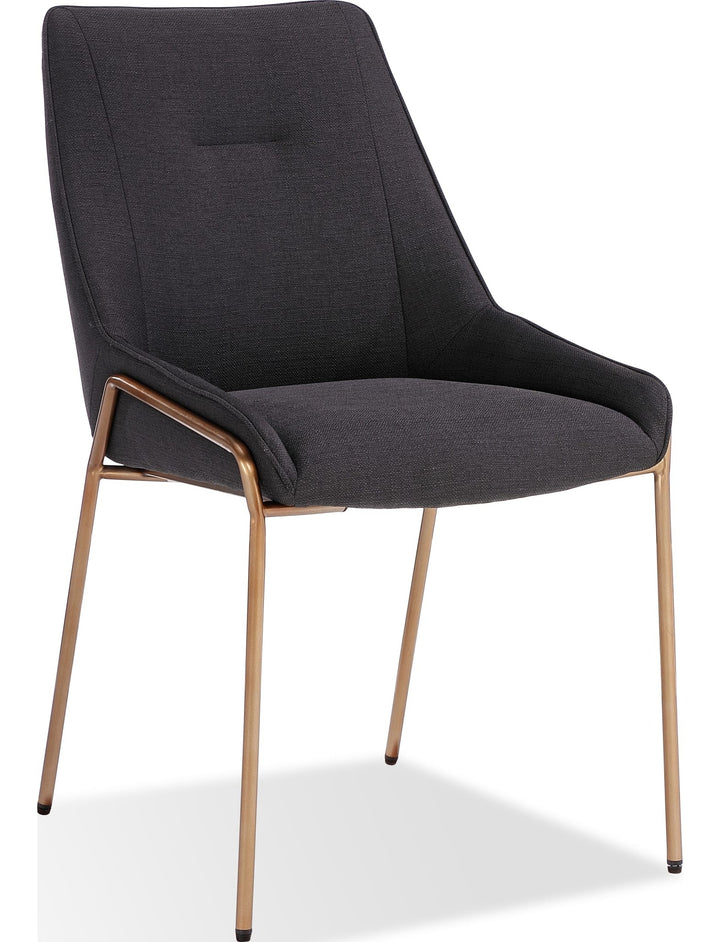 Cyrus Upholstered Dining Chair in Coal Fabric and Brushed Bronze Metal — product view on a white background