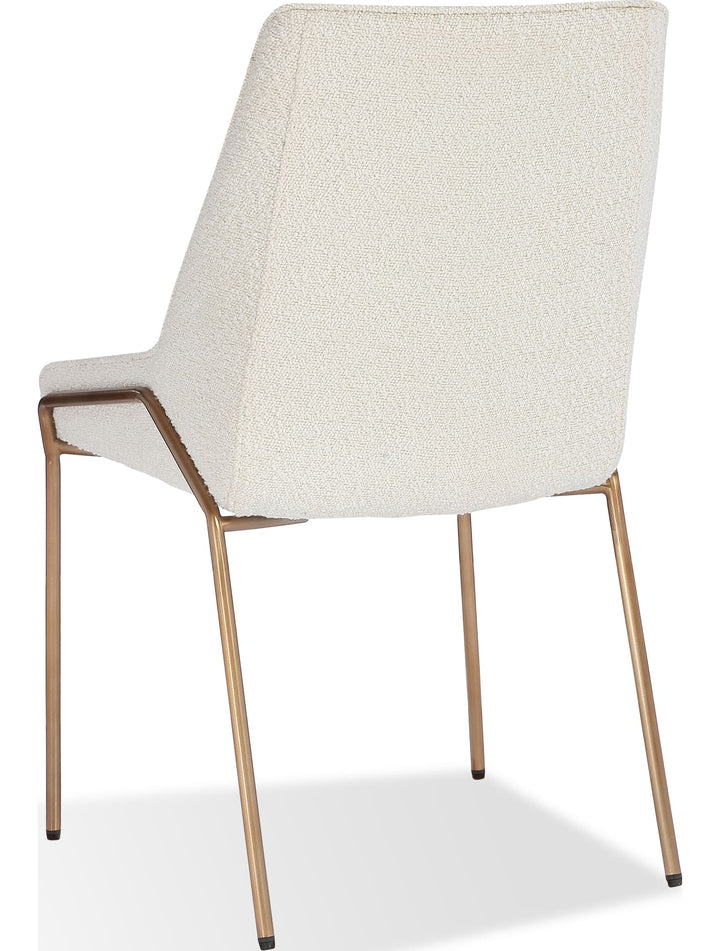 Cyrus Upholstered Dining Chair in Cottage Cheese Boucle and Brushed Bronze Metal — product view on a white background