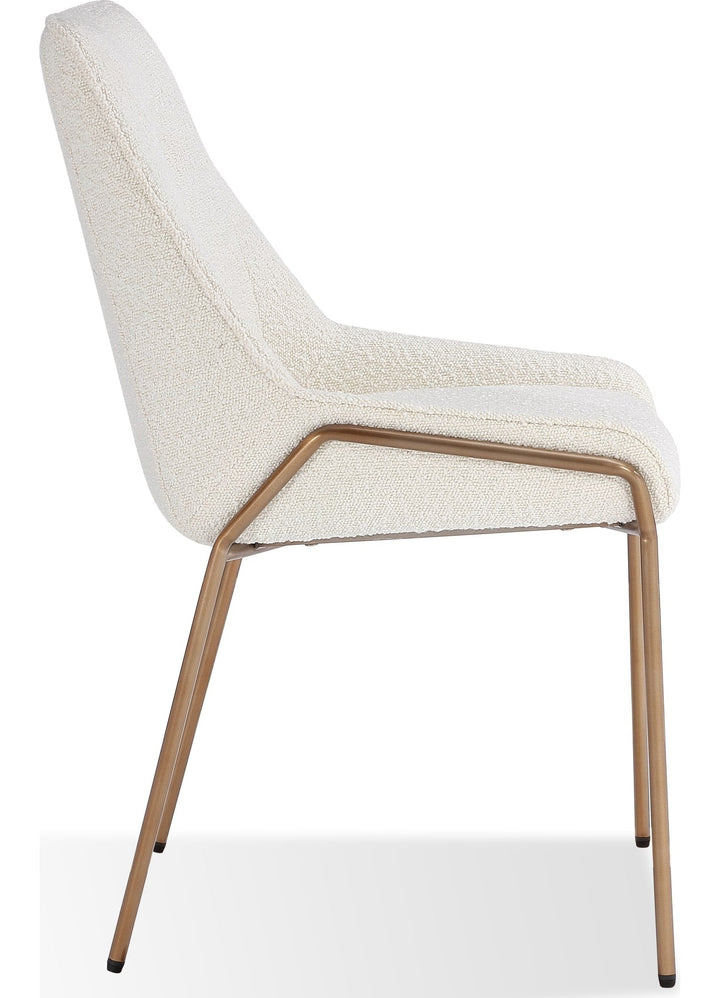 Cyrus Upholstered Dining Chair in Cottage Cheese Boucle and Brushed Bronze Metal — product view on a white background