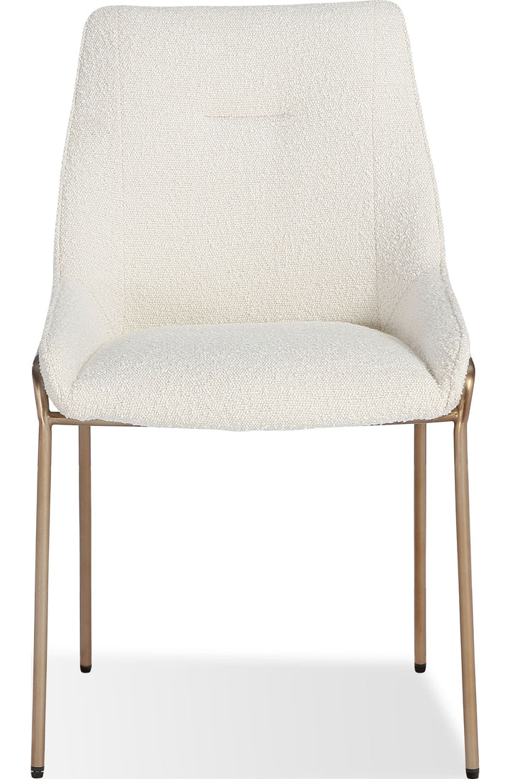 Cyrus Upholstered Dining Chair in Cottage Cheese Boucle and Brushed Bronze Metal — product view on a white background