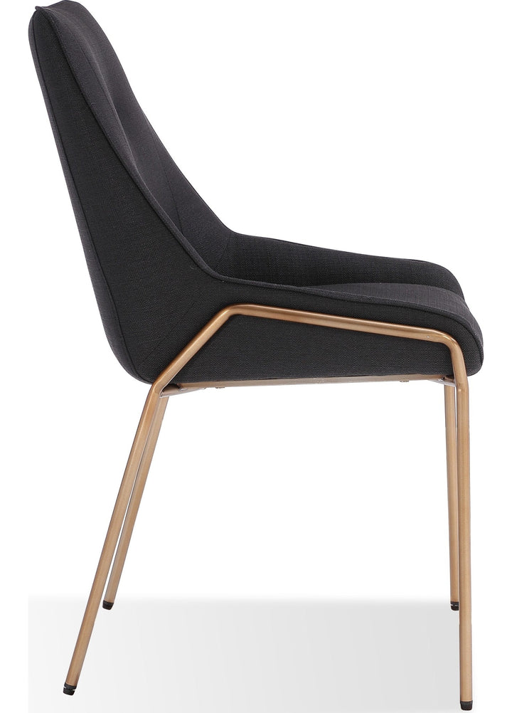 Cyrus Upholstered Dining Chair in Coal Fabric and Brushed Bronze Metal — product view on a white background