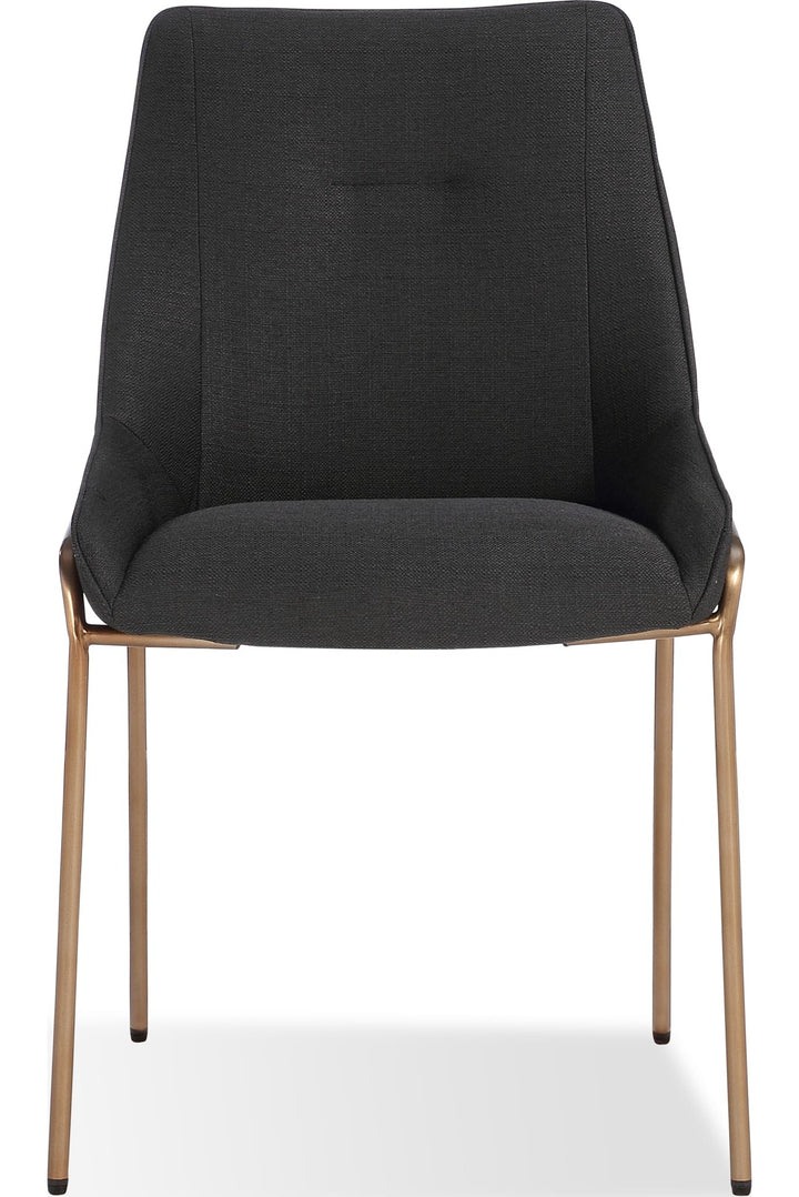 Cyrus Upholstered Dining Chair in Coal Fabric and Brushed Bronze Metal — product view on a white background