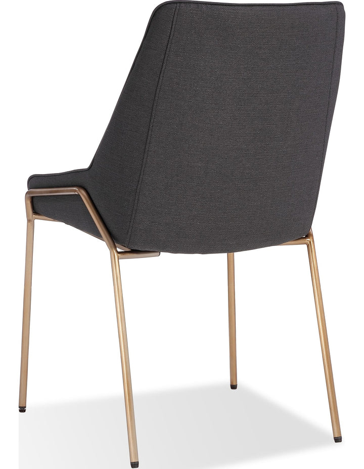 Cyrus Upholstered Dining Chair in Coal Fabric and Brushed Bronze Metal — product view on a white background