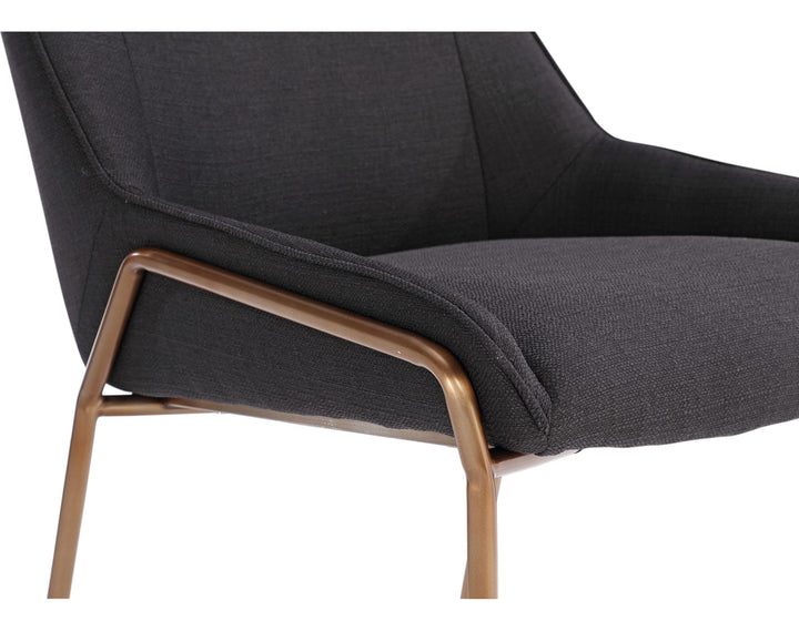 Cyrus Upholstered Dining Chair in Coal Fabric and Brushed Bronze Metal — product view on a white background