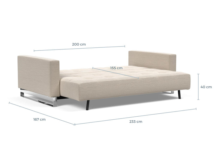 Cassius D.E.L. Sleeper Sofa dimension drawing, bed position