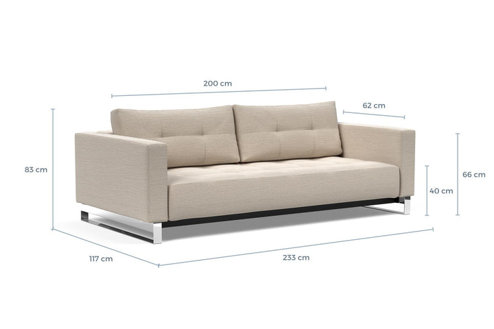 Cassius D.E.L. Sleeper Sofa dimension drawing, sofa position