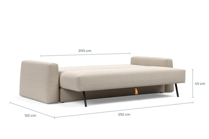 Cone Sleeper Sofa dimension drawing, bed position