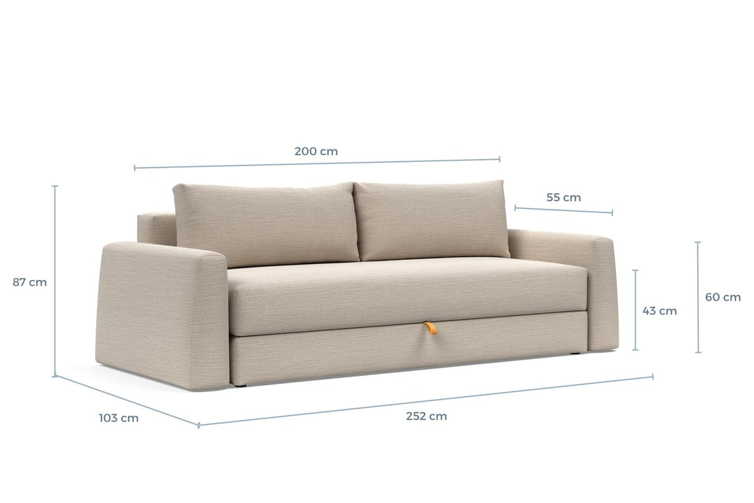 Cone Sleeper Sofa dimension drawing, sofa position