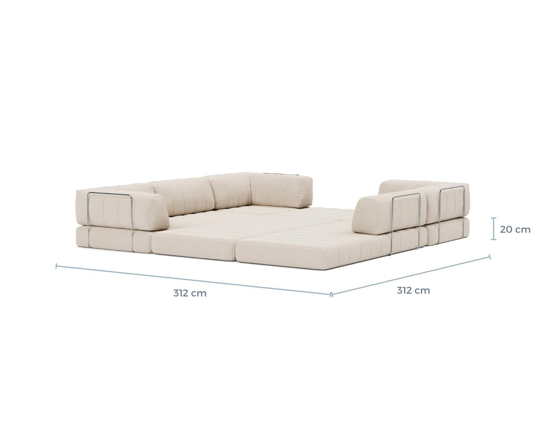 CozyPad Sleeper Sofa Corner with arms dimension drawing, bed position