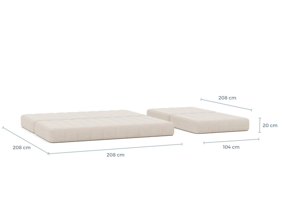 CozyPad Sleeper Sofa Grand with arms dimension drawing, bed position