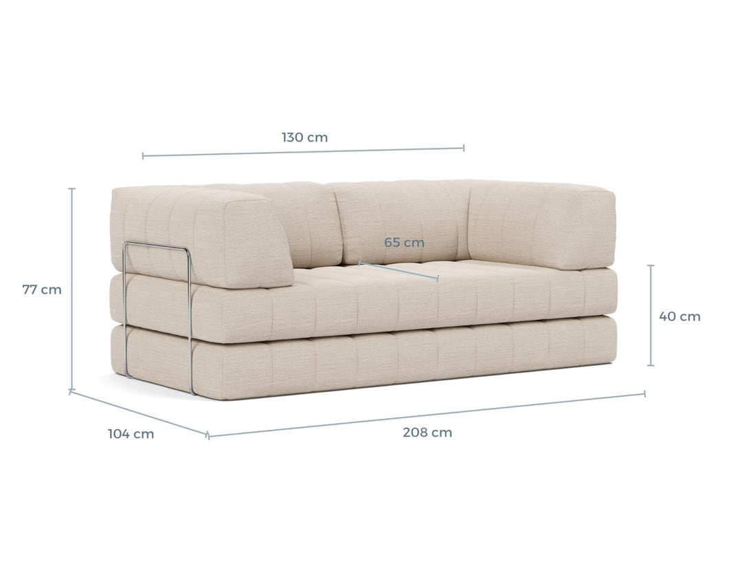 CozyPad Sleeper Sofa with arms dimension drawing, sofa position