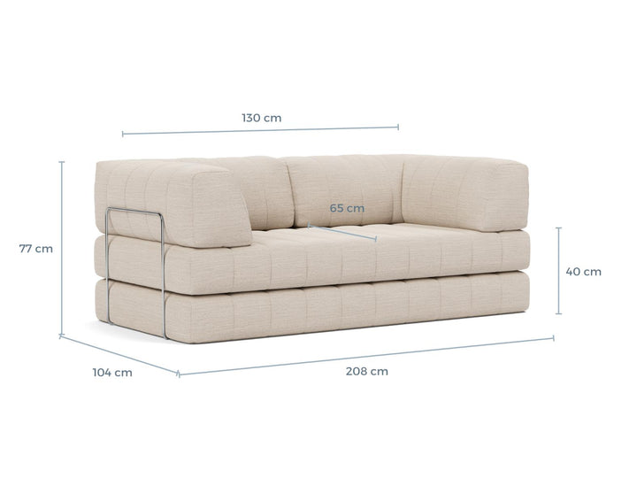 CozyPad Sleeper Sofa with arms dimension drawing, sofa position